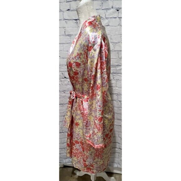 Adonna Vintage Satin Nightgown & Robe Pink Floral Silky Belted Size Large - Picture 14 of 16